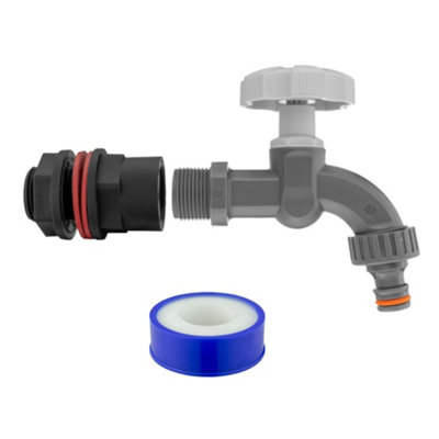 Mypurecore Water Butt Connector Kit Barrel Adapter Hose Fitting Plastic Dial Tap (Grey) With Ptfe Tape Leakproof from B&Q