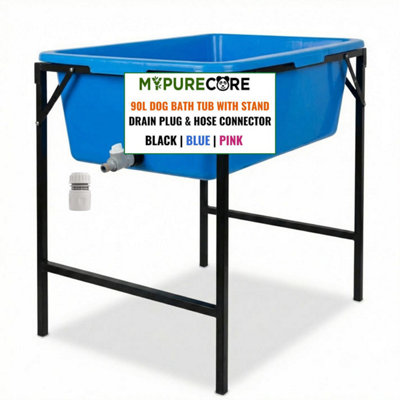 Mypurecore Dog Bath Tub 90L With Stand Raised Pet Bath Pool Foldable Metal Frame With Drain Plug Hose Connector Durable Dog Wash TubBlue from B&Q