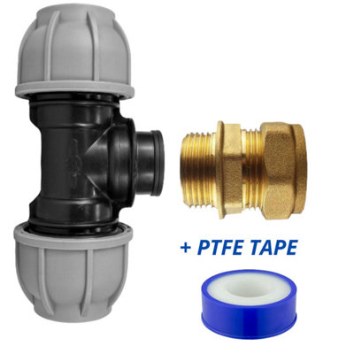 Mypurecore Mdpe Copper Adaptor Tee 25mm To 22mm Compression Ptfe Tape from B&Q