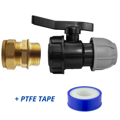 Mypurecore Mdpe Copper Adaptor Valve 20mm To 15mm Compression Ptfe Tape from B&Q