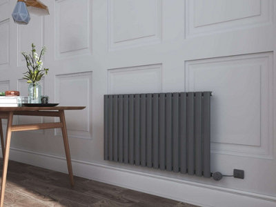 B&Q -  Anthracite Electric Oval Panel Horizontal Cast Iron Radiator(H) 600 X (W) 1020mm