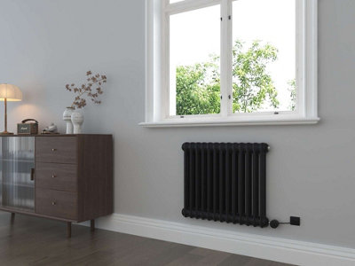 B&Q -  Matt Black Electrical Column Horizontal Cast Iron Radiator(H) 600 X (W) 590mm