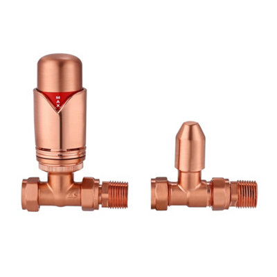 B&Q -  Straight Trv Thermostatic Radiator Valve With Lockshield 15mm X 1/2"Polished Copper