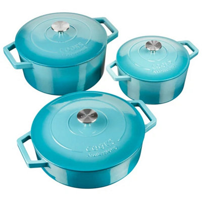 Cooks Professional Unisex Teal Set Of Cast Iron Casserole 20, 26 & 28Cm - Graduated Size 3 - Image 4