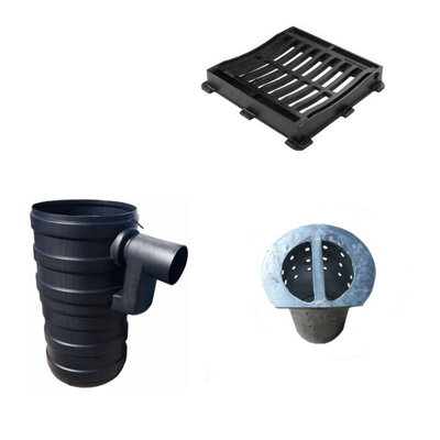 1 X Plastic Yard Gully Drainage Set 300mmx600mm 110mm Outlet & Perforated Silt Bucket & 350X333X50mm Hinged Gully Grid B125 from B&Q
