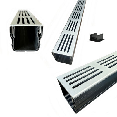 2 X Low Profile Threshold Drainage Channel Anodized Aluminium Silver Grating Includes 1X Connector Joiner Suitable For Patio Drain
