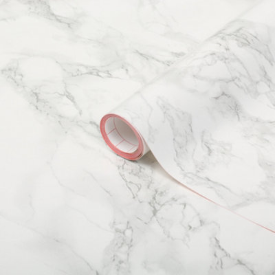 B&Q -  Marble Grey White Sticky Back Plastic Furniture Worktop Self Adhesive Wrap 10M X 90Cm