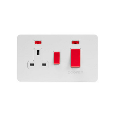 2 Gang 45A Cooker Control Unit With Neon And 13A Switched Socket With Neon Screw Less Plate from B&Q