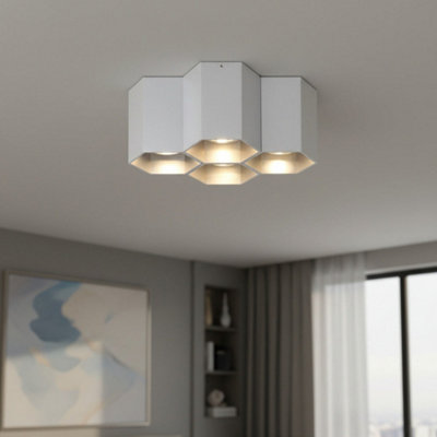 Ultra Beam Lighting Ultrabeam 20 Watt Silver Hexagonal Modern Flush Mount Ceiling Light from B&Q