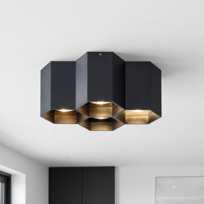 Ultra Beam Lighting Ultrabeam 20 Watt Black Hexagonal Semi Flush Mount Ceiling Light from B&Q