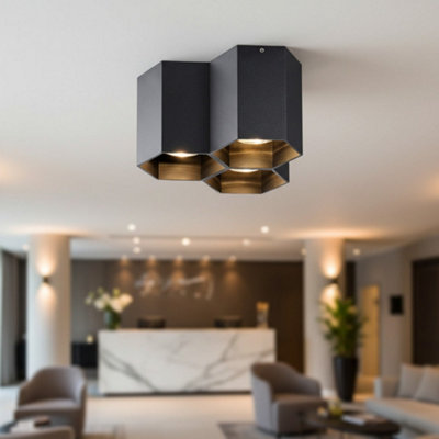 B&Q -  Ultrabeam 15 Watt Hexagonal Black Surface Mounted Ceiling Spotlights