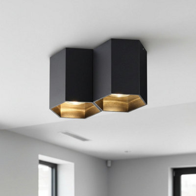 B&Q -  Ultrabeam 10 Watt Black Hexagonal Surface Ceiling Spotlight