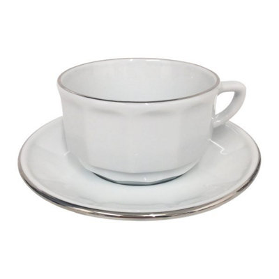 Breakfast Cup And Saucer: 1 X 280Ml Apilco Bistro Breakfast Cup And SaucerWhite With Platinum Band from B&Q