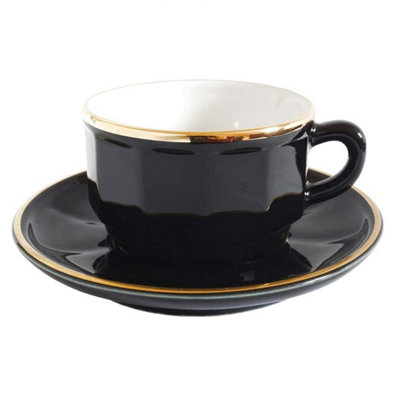 Coffee Cup And Saucer: 1 X 220Ml Apilco Bistro Coffee CupBlack With Gold Band from B&Q