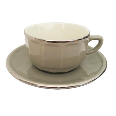 Coffee Cup And Saucer: 1 X 220Ml Apilco Bistro Coffee CupTaupe With Platinum Band from B&Q