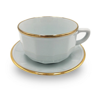 Coffee Cup And Saucer: 1 X 220Ml Apilco Bistro Coffee CupWhite With Gold Band from B&Q