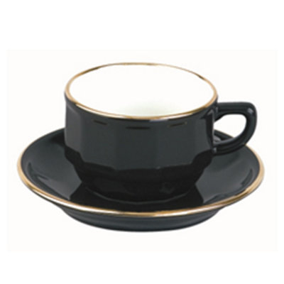 Espresso Cup And Saucer: 1 X 100Ml Apilco Bistro Moka Cup And SaucerBlack With Gold Band from B&Q