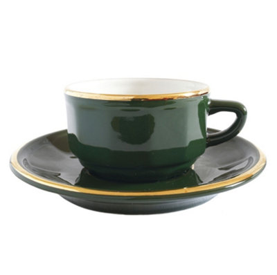 Espresso Cup And Saucer: 1 X 100Ml Apilco Bistro Moka Cup And SaucerGreen With Gold Band from B&Q