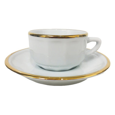 Espresso Cup And Saucer: 1 X 100Ml Apilco Bistro Moka Cup And SaucerWhite With Gold Band from B&Q