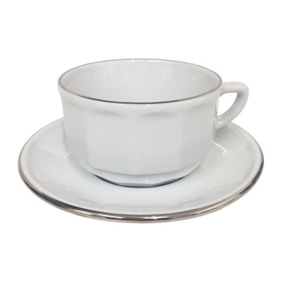 Espresso Cup And Saucer: 1 X 100Ml Apilco Bistro Moka Cup And SaucerWhite With Platinum Band from B&Q