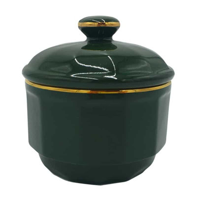 Sugar Bowl: 8.5Cm Apilco Bistro Lidded Sugar BowlGreen With Gold Band from B&Q