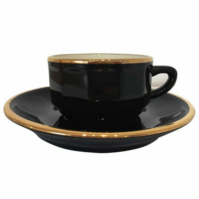 Tea Cup And Saucer: 1 X 150Ml Apilco Bistro Tea Cup And SaucerBlack With Gold Band from B&Q