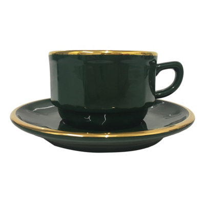 Tea Cup And Saucer: 1 X 150Ml Apilco Bistro Tea Cup And SaucerGreen With Gold Band from B&Q