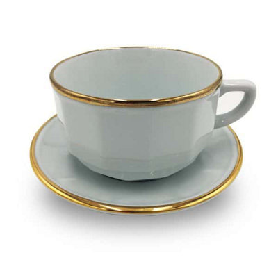 Tea Cup And Saucer: 1 X 150Ml Apilco Bistro Tea CupWhite With Gold Band from B&Q