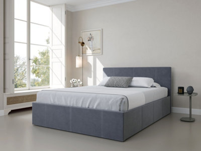 B&Q -  Parker Grey Velvet End Lift Ottoman Bed FrameKingsize