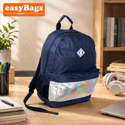 easyBags Holographic Rucksack Navy Blue Stylish Backpack Travel Bag from B&Q