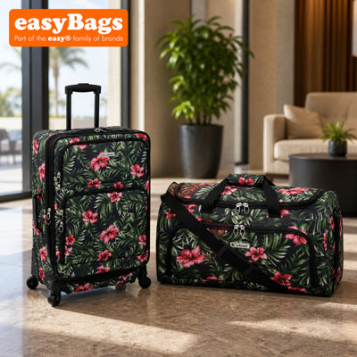 easyBags Lightweight Tropical Floral 4-Wheel Spinner Suitcase With Matching Printed Holdall Travel Bag from B&Q
