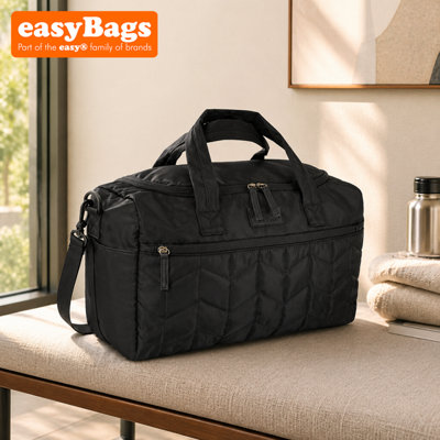 easyBags Quilted Weekend Duffel Bag 40X25X20Cm Underseat Travel Holdall Cabin Approved For Easyjet Ryanair Jet2Black from B&Q
