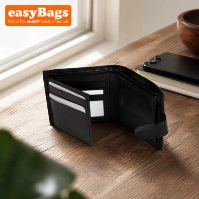 easyBags Black Leather Bifold Wallet With Sleek Security  Snap Closure from B&Q