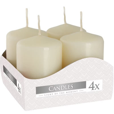  - Set Of 4 Ivory Pillar Candles 40X60mm Decorative Unscented Wax Candles
