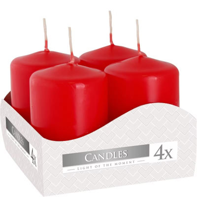  - Set Of 4 Red Pillar Candles 40X60mm Decorative Unscented Wax Candles
