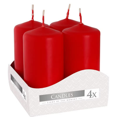 - Set Of 4 Red Pillar Candles 40X80mm Decorative Unscented Wax Candles