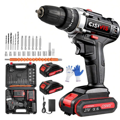 21V Cordless Hammer Drill Set 2 Battery Electric Impact Driver Screwdriver from B&Q