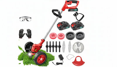  - Cordless Grass Trimmer 21V Electric Lawn Cutter With 2 Batteries & Accessories