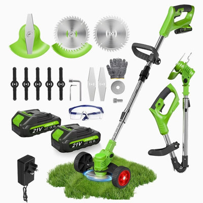  - Foldable Cordless Grass Trimmer Strimmer Garden Edger Cutter With 2X 21V Battery