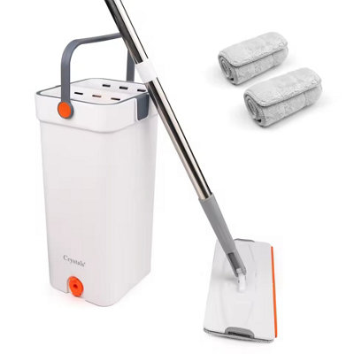  - Flat Mop Bucket Set Squeeze Dry Microfibre Floor Mop Cleaner 2 Refill Pads
