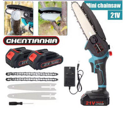 Two 21V Battery Batteries 6In 4000W Mini Cordless Chainsaw Electric One-Hand Saw Wood Cutter from B&Q