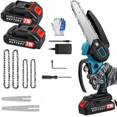 6Inch Cordless Mini Chainsaw Electric One-Hand Saw Wood Cutter 2 Batteries from B&Q