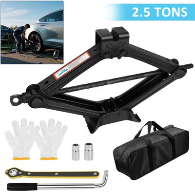 Scissor Jack Set 2.5 Ton Car Auto Jack Kit With Hand Crank Wrench Lug Wrench from B&Q