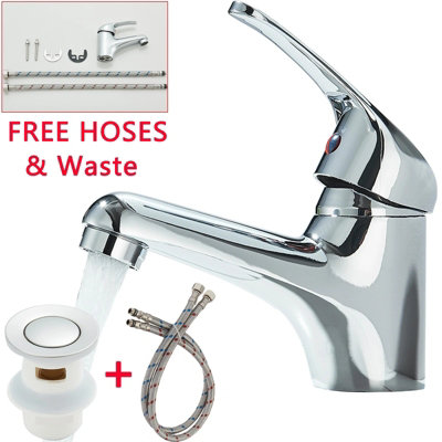  - Basin Mixer Tap Chrome Basin Sink Mono Bathroom Tap + Fixings + Waste
