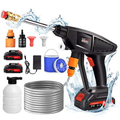  - 2 Battery+Portable Cordless Car High Pressure Washer Jet Water Wash Cleaner Gun