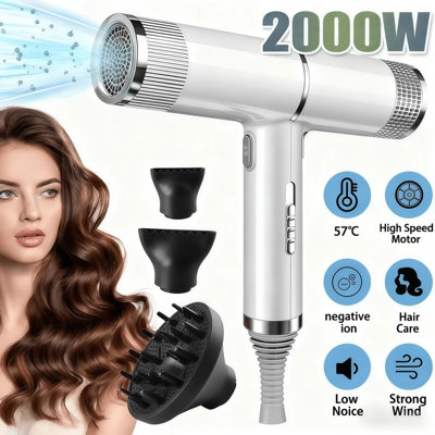 Pro Hair Dryer 2000W Fast Drying Ionic Hairdryer With Diffuser Hairdryer from B&Q