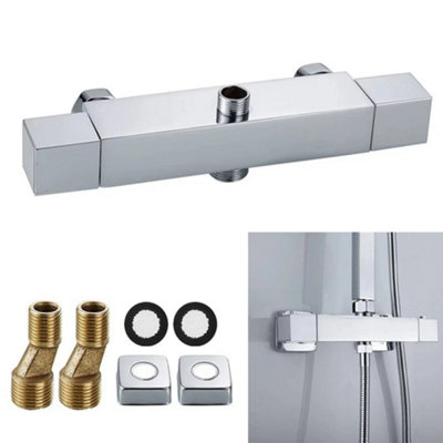 Square Thermostatic Shower Bar Mixer Valve Taps Chrome Bathroom Twin Outlet from B&Q