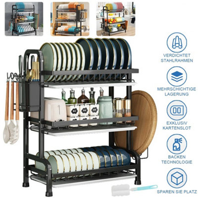 Large Capacity Metal Dish Drainer Rack With Utensil Holder And Drainage Tube Kitchen Organizer from B&Q