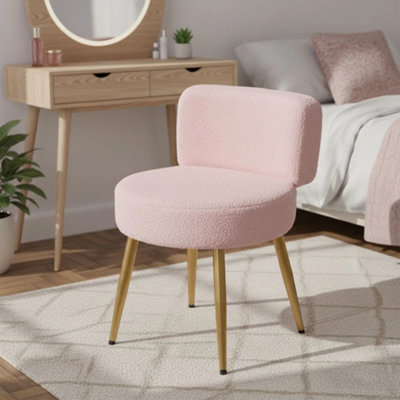  - Boucle Dressing Table Stool Pink Bedroom Vanity ChairSoft Makeup Seat With Comfortable Cushioned Design