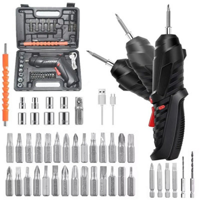  - 47Pcs Electric Screwdriver Rechargeable Kit Cordless Drill Driver Bits Set Tool